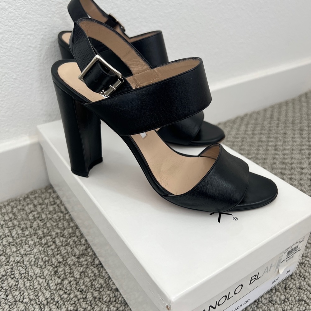 Manolo Blahnik Black Leather Sandals Size 36